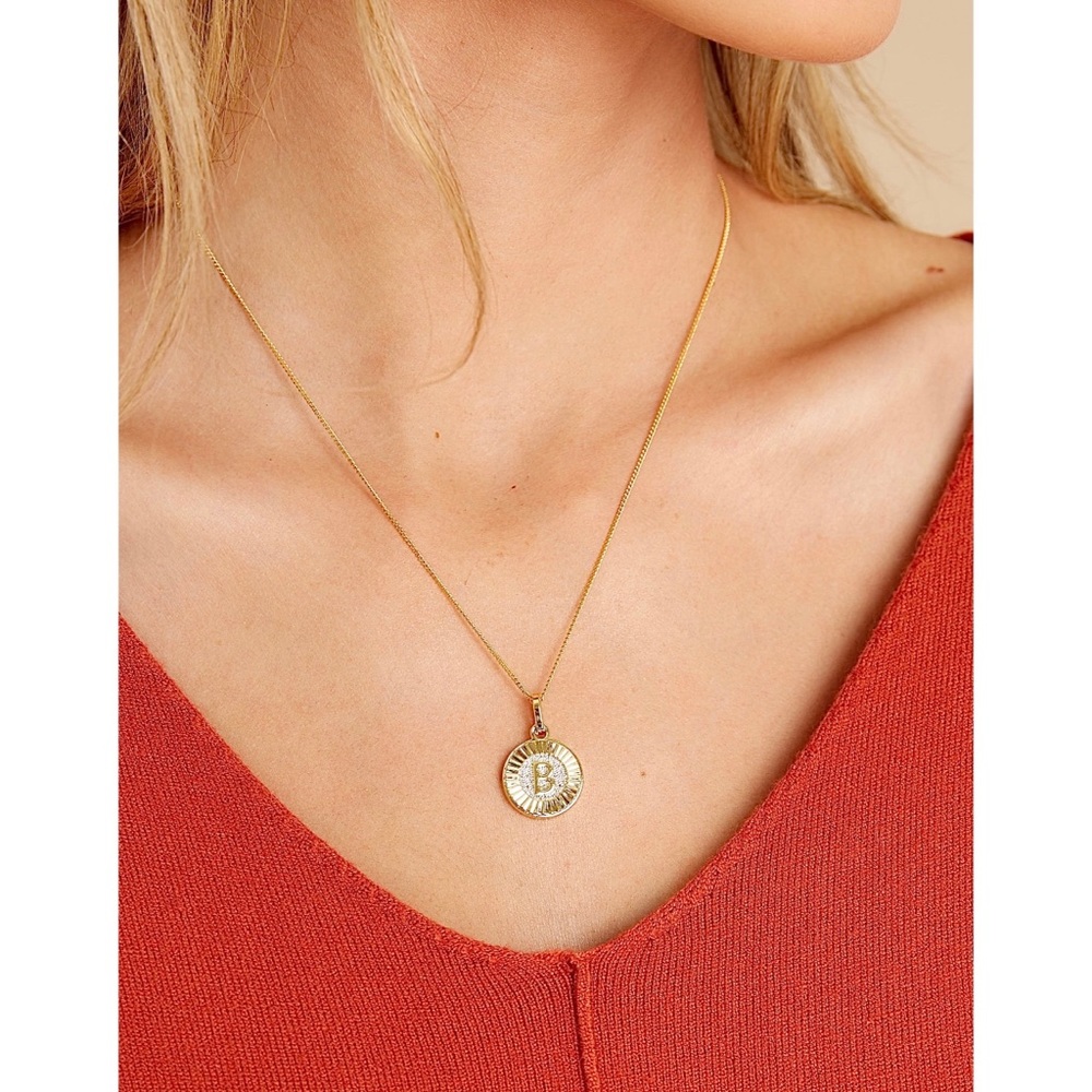NWT Free People x Bracha 14k Filled Initial Medallion Necklace B